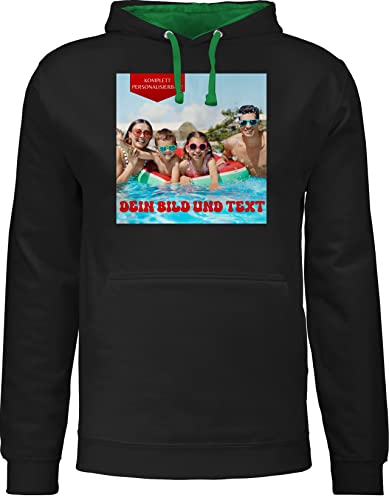 Pullover Herren Frauen Hoodie Kontrast zweifarbig - Bild - Eigenem Foto - L - Schwarz/Grün - selbst druck bedrucken lassen und text dein fotodruck bedruckt gesicht bilder selber beschriften bildern von Geschenk mit Namen personalisiert by Shirtracer