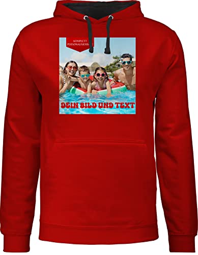 Pullover Herren Frauen Hoodie Kontrast zweifarbig - Bild - Eigenem Foto - XL - Rot/Schwarz - Text und gestalten wörtern einem selbstgemacht Satz personalisiertem Aufdruck selbst zum hochladen Fotos von Geschenk mit Namen personalisiert by Shirtracer