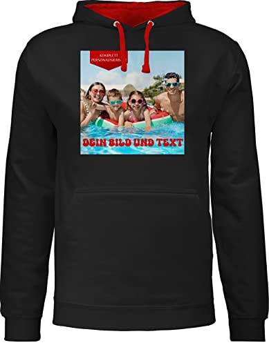 Pullover Herren Frauen Hoodie Kontrast zweifarbig - Bild - Eigenem Foto - XL - Schwarz/Rot - gestalten und text selbst gemacht eigenes wörtern einem selbstgemacht satz selbstgetruckten von Geschenk mit Namen personalisiert by Shirtracer