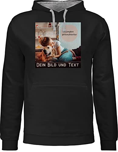 Pullover Herren Frauen Hoodie Kontrast zweifarbig - eigenem - Foto Bild Geschenk - 5XL - Schwarz/Grau meliert - Damen schriften zum anpassen Bedrucken Lassen personalisiertem aufdrucken beschriftung von Geschenk mit Namen personalisiert by Shirtracer