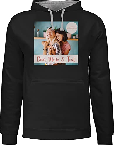 Pullover Herren Frauen Hoodie Kontrast zweifarbig - eigenem - Foto Bild - L - Schwarz/Grau meliert - und text drauf drucken kann bilder selber wo man ein bildern machen von mir gestalten selbst von Geschenk mit Namen personalisiert by Shirtracer