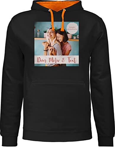 Pullover Herren Frauen Hoodie Kontrast zweifarbig - eigenem - Foto Bild - XL - Schwarz/Orange - Schrift und Bedrucken Text Damen eigenen bildern personalisierter einfügen 14 Februar für von Geschenk mit Namen personalisiert by Shirtracer