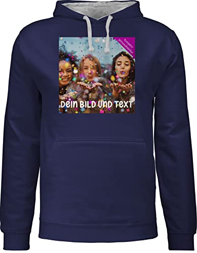 Pullover Herren Frauen Hoodie Kontrast zweifarbig - Foto eigenem Bild - Fotogeschenk - 3XL - Navy Blau/Grau meliert - aufdruck schreiben und drucken einfügen sein eigenes selber u. text gestalten von Geschenk mit Namen personalisiert by Shirtracer