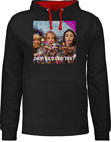 Pullover Herren Frauen Hoodie Kontrast zweifarbig - Foto eigenem Bild - Fotogeschenk - 3XL - Schwarz/Rot - aufdruck schreiben und drucken einfügen sein eigenes selber u. text gestalten ihr von Geschenk mit Namen personalisiert by Shirtracer