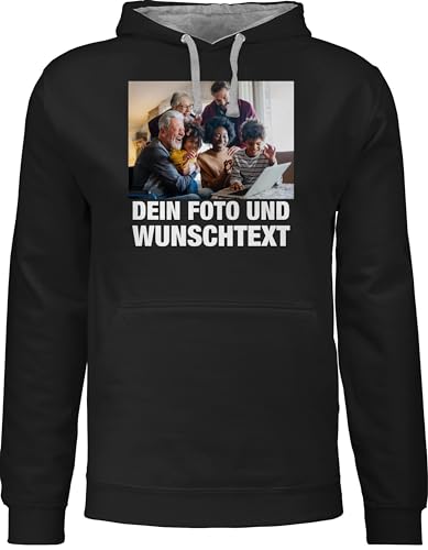 Pullover Herren Frauen Hoodie Kontrast zweifarbig - Mit Bild eigenem Foto Name Text Wunschtext - M - Schwarz/Grau meliert - selbst beschriften selber designen Aufdruck wunschbild von Geschenk mit Namen personalisiert by Shirtracer