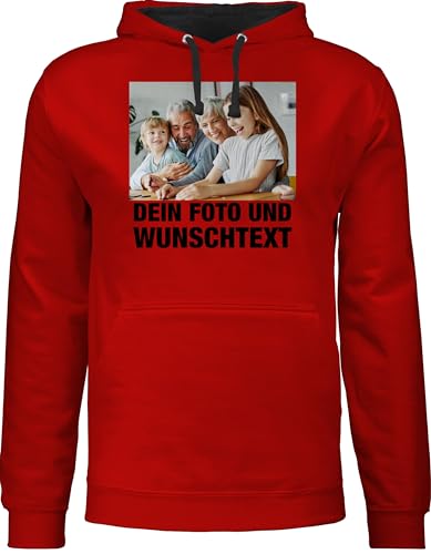 Pullover Herren Frauen Hoodie Kontrast zweifarbig - Mit Foto eigenem Bild Text Name Wunschtext - L - Rot/Schwarz - Bilder drucker Lassen zum selbst gestalten selber drucken eigenen bildern von Geschenk mit Namen personalisiert by Shirtracer