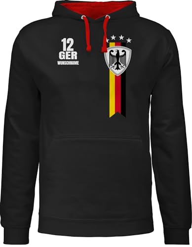 Pullover Herren Frauen Hoodie Kontrast zweifarbig - 2024 Fussball EM Fanartikel - Germany WM Fan Deutschland - XL - Schwarz/Rot - Deutscher Pulli fußball Fans Europa Personalisieren Name von Geschenk mit Namen personalisiert by Shirtracer