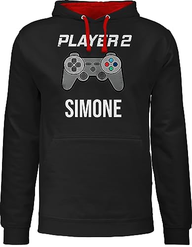 Pullover Herren Frauen Hoodie Kontrast zweifarbig - Gaming - Player 2 Controller Spieler Zwei Zocker Gamer Daddeln Partner Partnerin Geschenk - M - Schwarz/Rot - zocken von Geschenk mit Namen personalisiert by Shirtracer