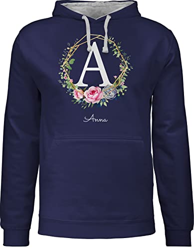 Pullover Herren Hoodie Kontrast zweifarbig - für Anfangsbuchstabe Initialen - Personalisierte Geschenk Frauen Geschenkideen Mädchen mit Namen Geschenke Freundin - XS - Navy Blau/Grau meliert von Geschenk mit Namen personalisiert by Shirtracer