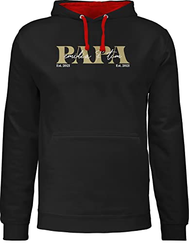 Pullover Herren Frauen Hoodie Kontrast zweifarbig - zum Vatertag - Papa Geschenk mit Namen Kinder Datum Geburtsjahr Weihnachten Geburtstag - L - Schwarz/Rot - Geschenke personalisierte für von Geschenk mit Namen personalisiert by Shirtracer