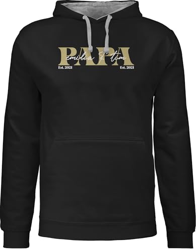 Pullover Herren Frauen Hoodie Kontrast zweifarbig - zum Vatertag - Papa Geschenk mit Namen Kinder Datum Geburtsjahr I Weihnachten I Geburtstag - 4XL - Schwarz/Grau meliert - Vater Sohn Papa-Hoodie von Geschenk mit Namen personalisiert by Shirtracer
