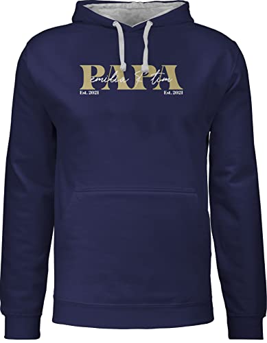 Pullover Herren Frauen Hoodie Kontrast zweifarbig - zum Vatertag - Papa Geschenk mit Namen Kinder Datum Geburtsjahr Weihnachten Geburtstag - XL - Navy Blau/Grau meliert - für personalisiertes Vater von Geschenk mit Namen personalisiert by Shirtracer