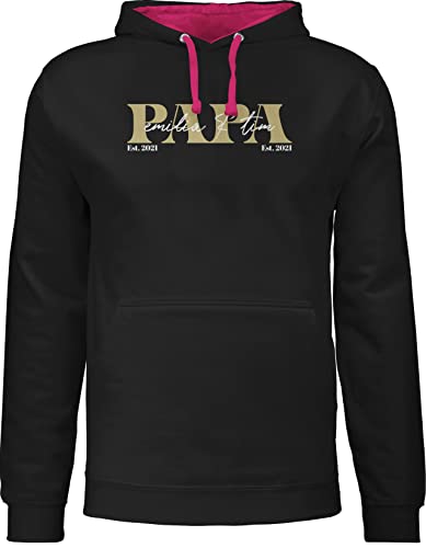 Pullover Herren Frauen Hoodie Kontrast zweifarbig - zum Vatertag - Papa Geschenk mit Namen Kinder Datum Geburtsjahr Weihnachten Geburtstag - XXL - Schwarz/Fuchsia - personalisierte Geschenke väter von Geschenk mit Namen personalisiert by Shirtracer