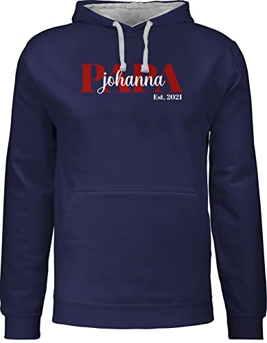 Pullover Herren Frauen Hoodie Kontrast zweifarbig - zum Vatertag - Papa Schriftzug Namen Tochter Sohn Datum - XL - Navy Blau/Grau meliert - Geschenke Vater für personalisierte personalisiertes von Geschenk mit Namen personalisiert by Shirtracer