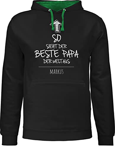 Pullover Herren Frauen Hoodie Kontrast zweifarbig - zum Vatertag - So Sieht der Beste Papa der Welt aus - XXL - Schwarz/Grün - personalisierte für Vater personalisierter Vatertagsgeschenke von Geschenk mit Namen personalisiert by Shirtracer