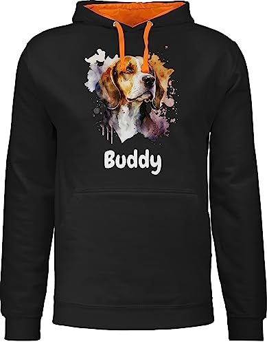 Pullover Herren Frauen Hoodie Kontrast zweifarbig - Hunde - Beagle - Hundebesitzern Geschenk - L - Schwarz/Orange - Hund personalisierte Name eigenem hundemotiv Hundebesitzer Damen selbst Design von Geschenk mit Namen personalisiert by Shirtracer