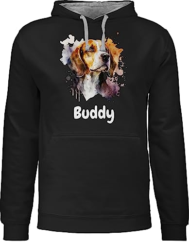 Pullover Herren Frauen Hoodie Kontrast zweifarbig - Hunde - Beagle - Hundebesitzern Geschenk - XL - Schwarz/Grau meliert - personalisierte Geschenke Hundebesitzer Damen Hund Hunden und hundemotiv von Geschenk mit Namen personalisiert by Shirtracer