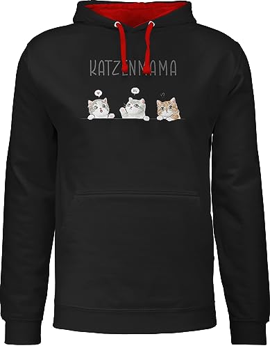 Pullover Herren Frauen Hoodie Kontrast zweifarbig - Katze Katzen - Katzenmama Katzenbesitzerin Katzenliebhaberin Katzenmutter - XXL - Schwarz/Rot - namens Druck und katzenmotiv personalisierte von Geschenk mit Namen personalisiert by Shirtracer