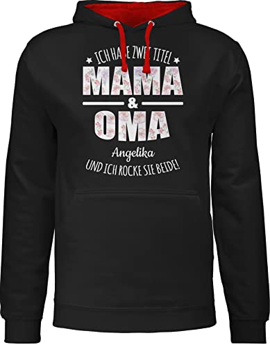 Pullover Herren Frauen Hoodie Kontrast zweifarbig - Muttertag - Ich habe zwei Titel Oma & Mama Name - XL - Schwarz/Rot - für geschenke mutter mutti tag schöne wunschtext zum gesxhenk mamatags von Geschenk mit Namen personalisiert by Shirtracer