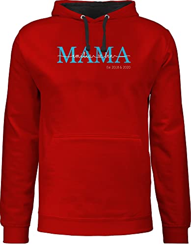 Pullover Herren Frauen Hoodie Kontrast zweifarbig - Muttertag - Mama Kindernamen Geschenk Geburtstag - M - Rot/Schwarz - für Mutter gesxhenk muttertags muttertagsgeschenk Geschenke zum Mutti von Geschenk mit Namen personalisiert by Shirtracer