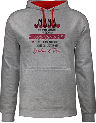 Pullover Herren Frauen Hoodie Kontrast zweifarbig - Muttertag - Mama wir haben versucht für Dich das schönste Geschenk zu Finden - L - Grau meliert/Rot - personalisierte Geschenkideen von Geschenk mit Namen personalisiert by Shirtracer