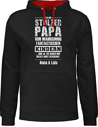 Pullover Herren Frauen Hoodie Kontrast zweifarbig - Ich Bin stolzer Papa fantastischer Kinder mit Name - 4XL - Schwarz/Rot von Geschenk mit Namen personalisiert by Shirtracer