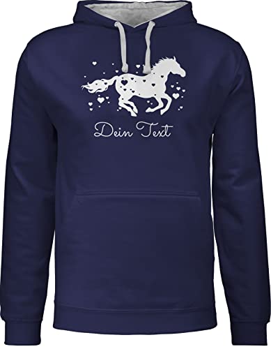 Pullover Herren Frauen Hoodie Kontrast zweifarbig - Pferde - Pferd Dein Name Wunschtext Text - M - Navy Blau/Grau meliert - Geschenke und pferdefan personalisierte pferdemotiv mamen für Reiterin von Geschenk mit Namen personalisiert by Shirtracer