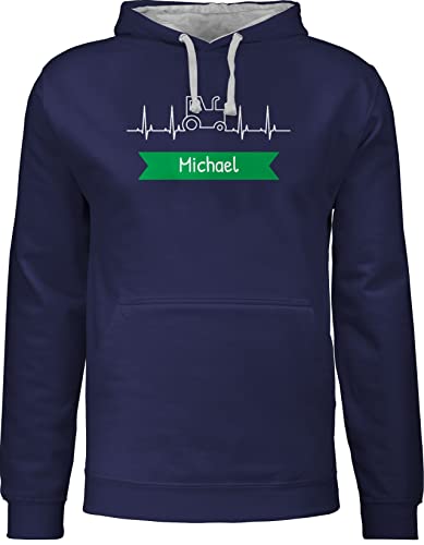 Pullover Herren Frauen Hoodie Kontrast zweifarbig - Traktor Banner mit Namen personalisiert - 4XL - Navy Blau/Grau meliert - trecker Traktoren Name und Traktor+Herren von Geschenk mit Namen personalisiert by Shirtracer