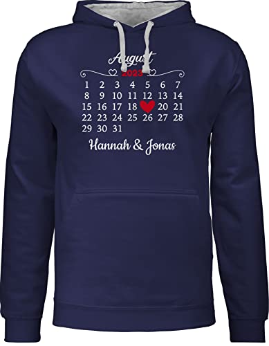 Pullover Herren Frauen Hoodie Kontrast zweifarbig - Valentinstag Partner Liebe Datum für Paare - L - Navy Blau/Grau meliert - Geschenke pärchen Boyfriend von Geschenk mit Namen personalisiert by Shirtracer