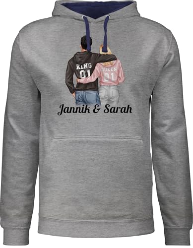 Pullover Herren Frauen Hoodie Kontrast zweifarbig - Liebe - Partner Geschenke Paar King Queen Couple I Pärchen Weihnachts-Geschenke Valentinstag - S - Grau meliert/Navy Blau - Paar-Pullover von Geschenk mit Namen personalisiert by Shirtracer