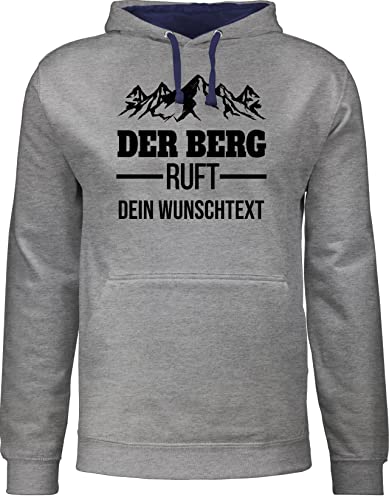 Pullover Herren Frauen Hoodie Kontrast zweifarbig - Wandern - Der Berg Ruft - Geschenk Berge - L - Grau meliert/Navy Blau - Wanderer Wander Wunschname von Geschenk mit Namen personalisiert by Shirtracer