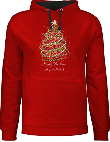 Pullover Herren Frauen Hoodie Kontrast zweifarbig - Weihnachten Geschenke - Merry Christmas Weihnachtsbaum mit Name - M - Rot/Schwarz - polower Weihnachtszeit Damen personalisierte Weihnachts von Geschenk mit Namen personalisiert by Shirtracer