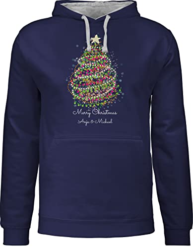 Pullover Herren Frauen Hoodie Kontrast zweifarbig - Weihnachten Geschenke - Merry Christmas Weihnachtsbaum mit Name - XL - Navy Blau/Grau meliert - Frohe 2023 2022 weihnachtsmotiv und Weihnachts von Geschenk mit Namen personalisiert by Shirtracer