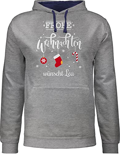 Pullover Herren Frauen Hoodie Kontrast zweifarbig - Geschenke Christmas - Frohe Weihnachten Lettering Wunschtext - XL - Grau meliert/Navy Blau - weihnachtsmotive Damen Weihnachts Weihnachtszeit von Geschenk mit Namen personalisiert by Shirtracer