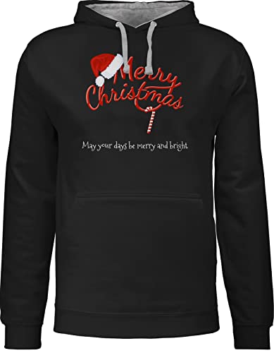 Pullover Herren Frauen Hoodie Kontrast zweifarbig - Weihnachten Geschenke - Merry Christmas Zuckerstange mit Text - 4XL - Schwarz/Grau meliert - 2023 Name Frohe weihnachtsmotiv und Weihnachts Damen von Geschenk mit Namen personalisiert by Shirtracer