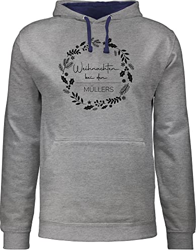 Pullover Herren Frauen Hoodie Kontrast zweifarbig - Geschenke Christmas - Weihnachten mit Wunschname Text - M - Grau meliert/Navy Blau - personalisiertes Weihnachts Damen weihnachtlich von Geschenk mit Namen personalisiert by Shirtracer