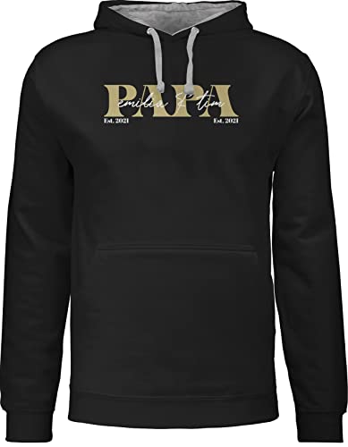 Pullover Herren Frauen Hoodie Kontrast zweifarbig - zum Vatertag - Papa Geschenk mit Namen Kinder Datum Geburtsjahr Weihnachten Geburtstag - 5XL - Schwarz/Grau meliert von Geschenk mit Namen personalisiert by Shirtracer