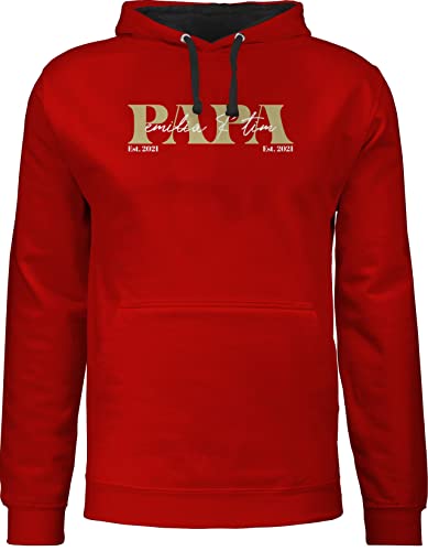 Pullover Herren Frauen Hoodie Kontrast zweifarbig - zum Vatertag - Papa Geschenk mit Namen Kinder Datum Geburtsjahr I Weihnachten I Geburtstag - L - Rot/Schwarz - Vater Sohn Papa-Hoodie von Geschenk mit Namen personalisiert by Shirtracer