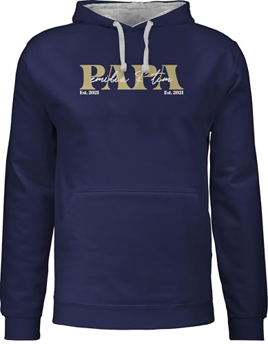 Pullover Herren Frauen Hoodie Kontrast zweifarbig - zum Vatertag - Papa Geschenk mit Namen Kinder Datum Geburtsjahr I Weihnachten I Geburtstag - XXL - Navy Blau/Grau meliert - Vater Sohn Papa-Hoodie von Geschenk mit Namen personalisiert by Shirtracer