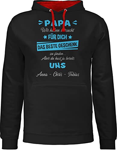 Pullover Herren Frauen Hoodie Kontrast zweifarbig - zum - Papa wir haben versucht Finden I Vatertagsgeschenk Papa Geschenk Vatertag - 3XL - Schwarz/Rot - Name 3 kindernamen von Geschenk mit Namen personalisiert by Shirtracer