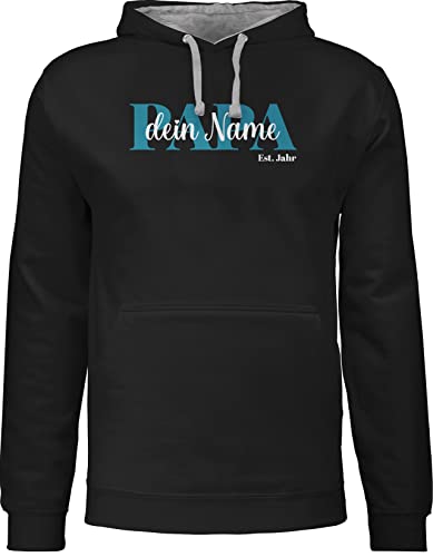 Pullover Herren Frauen Hoodie Kontrast zweifarbig - zum Vatertag - Schriftzug Papa Namen Kinder - XL - Schwarz/Grau meliert - für Vater Geschenke väter Vatertagsgeschenke personalisierte Name von Geschenk mit Namen personalisiert by Shirtracer