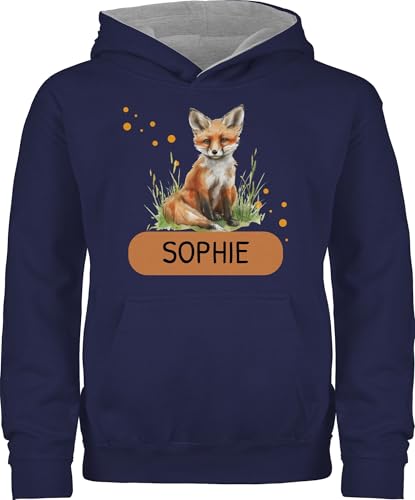 Pullover Hoodie Jungen Mädchen - Fuchs mit Name personalisiert I Fuchs Geschenk Kinder I Fuchsgeschenk I Füchse - 152 (12/13 Jahre) - Navy Blau/Grau meliert - +mit+Fuchs fuchsmotiv Personalisieren von Geschenk mit Namen personalisiert by Shirtracer