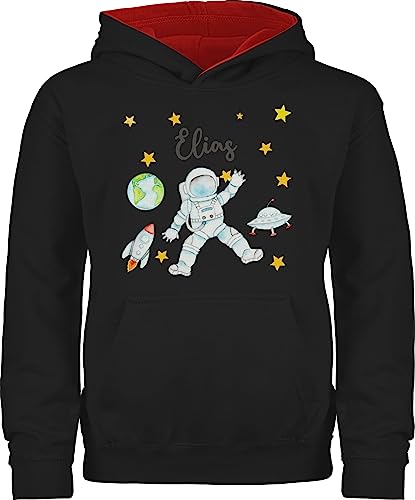 Pullover Hoodie Jungen Mädchen - Weltall - Astronaut Kinder Raumfahrt Weltraum Planet Geschenk - 140 (9/11 Jahre) - Schwarz/Rot - Astronomie Planeten Name Pulli NASA Sternenhimmel Rakete von Geschenk mit Namen personalisiert by Shirtracer