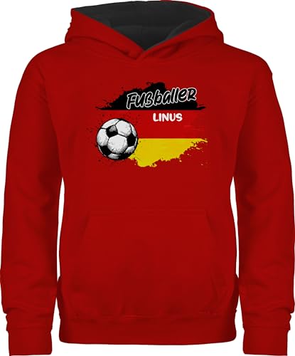 Pullover Kinder Hoodie Jungen Mädchen - 2024 Fussball EM Fanartikel - Personalisierbares Deutschland Motiv | Individuelles Germany Design | Mit eigenem Namen - 140 (9/11 Jahre) - Rot/Schwarz von Geschenk mit Namen personalisiert by Shirtracer