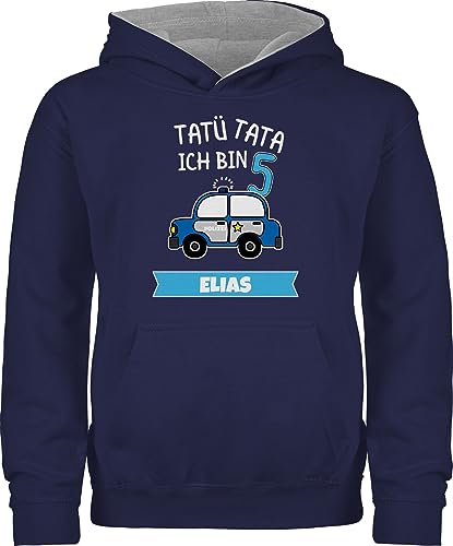 Pullover Kinder Hoodie Jungen Mädchen - 5. Geburtstag - Ich bin 5 Polizei TatüTata ich werde 5 Polizeiauto - 116 (5/6 Jahre) - Navy Blau/Grau meliert - jahre 5.geburtstag geburtstags name und von Geschenk mit Namen personalisiert by Shirtracer