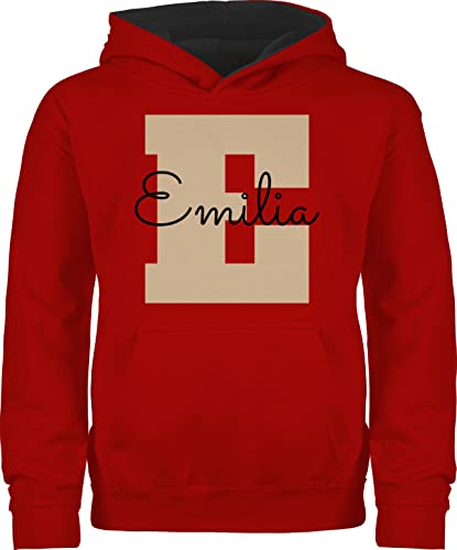 Pullover Kinder Hoodie Jungen Mädchen - Anfangsbuchstabe Name - Personalisiertes Geschenke mit Namen Weihnachts-Geschenke Geschenkideen Wichtelgeschenk - 104 (3/4 Jahre) - Rot/Schwarz - Buchstaben von Geschenk mit Namen personalisiert by Shirtracer