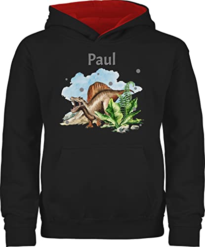 Pullover Kinder Hoodie Jungen Mädchen - Dinosaurier Geschenk Dino Geschenke Dinos I - 128 (7/8 Jahre) - Schwarz/Rot - Tier Name Pulli Tieren t rex Hoodies saurier personalisierte Hoddie Dinosaur von Geschenk mit Namen personalisiert by Shirtracer