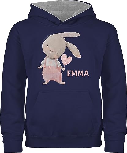 Pullover Kinder Hoodie Jungen - Mädchen Hase Rabbit Häschen Langohr Süße Hasen - 104 (3/4 Jahre) - Navy Blau/Grau meliert - Name Osterhase osterhasen Pulli personalisierter Oster süß von Geschenk mit Namen personalisiert by Shirtracer