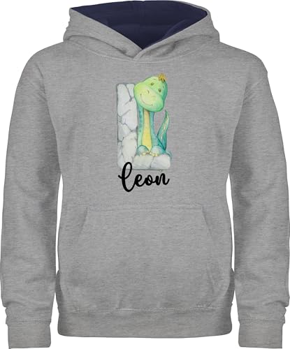 Pullover Kinder Hoodie Jungen Mädchen - Individuelles Name Anfangsbuchstabe für Junge - Dinos Dinosaurier Dino Buchstabe - 116 (5/6 Jahre) - Grau meliert/Navy Blau - Buchstaben personalisierte von Geschenk mit Namen personalisiert by Shirtracer