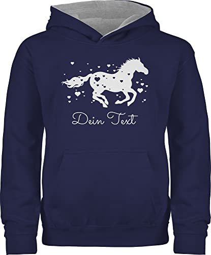 Pullover Kinder Hoodie Jungen Mädchen - Pferde - Pferd Dein Name Wunschtext Text - 152 (12/13 Jahre) - Navy Blau/Grau meliert - personalisierte Geschenke pferdegeschenk für pferdemotiv von Geschenk mit Namen personalisiert by Shirtracer